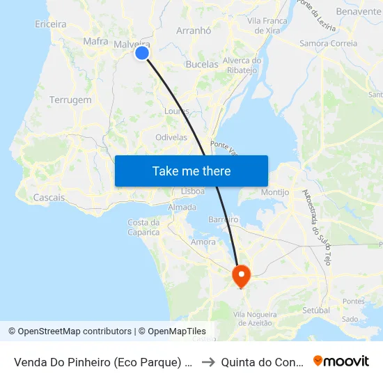 Venda Do Pinheiro (Eco Parque) P2 to Quinta do Conde map