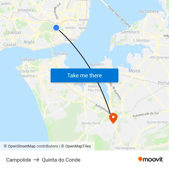 Campolide to Quinta do Conde map