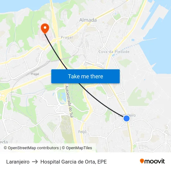 Laranjeiro to Hospital Garcia de Orta, EPE map