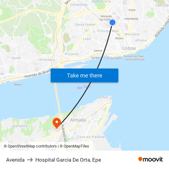 Avenida to Hospital Garcia De Orta, Epe map