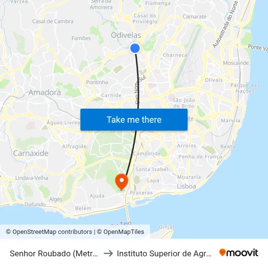 Senhor Roubado (Metro) P12 to Instituto Superior de Agronomia map