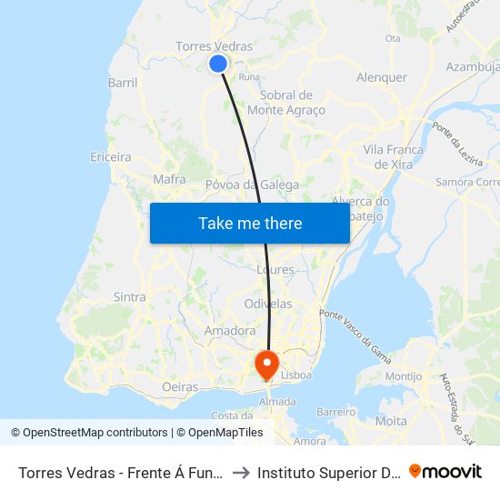Torres Vedras (Fundição Dois Portos) to Instituto Superior De Agronomia map