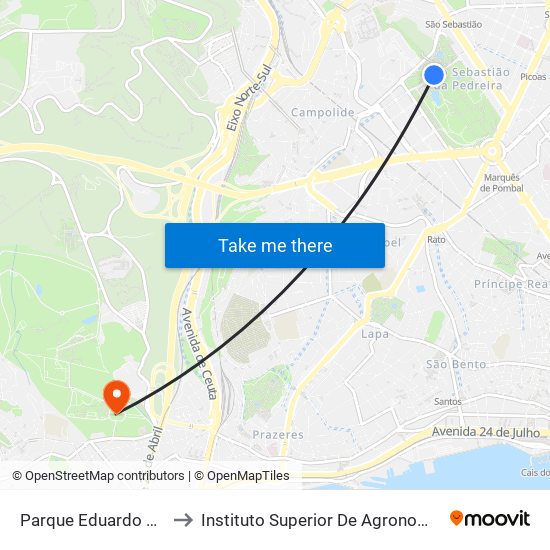 Parque Eduardo VII to Instituto Superior De Agronomia map