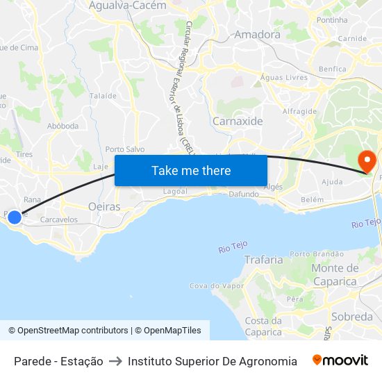 Parede - Estação to Instituto Superior De Agronomia map