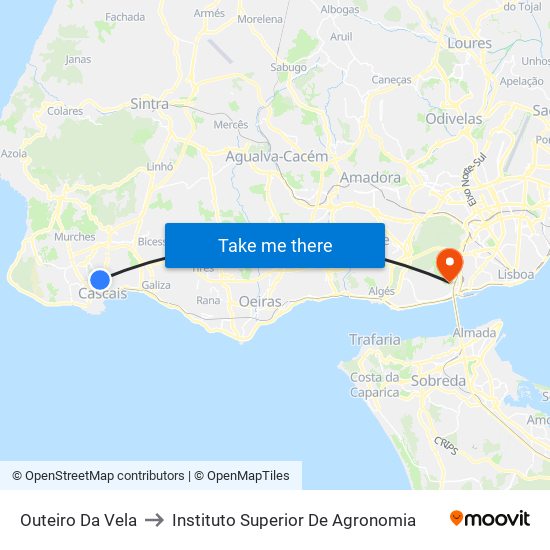Outeiro Da Vela to Instituto Superior De Agronomia map