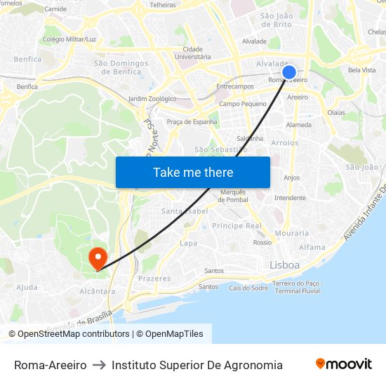 Roma-Areeiro to Instituto Superior De Agronomia map