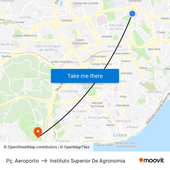 Pç. Aeroporto to Instituto Superior De Agronomia map