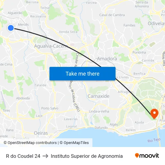 R do Coudel 24 to Instituto Superior de Agronomia map