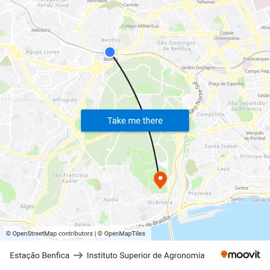 Estação Benfica to Instituto Superior de Agronomia map