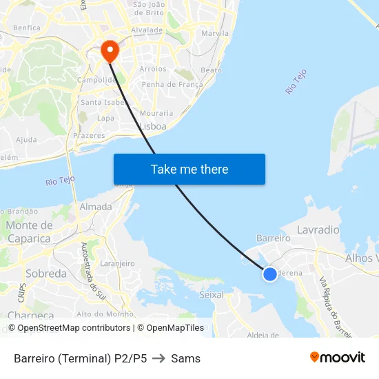Barreiro (Terminal) P2/P5 to Sams map
