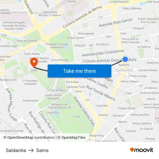 Saldanha to Sams map