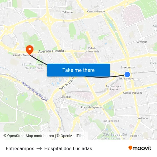Entrecampos to Hospital dos Lusíadas map