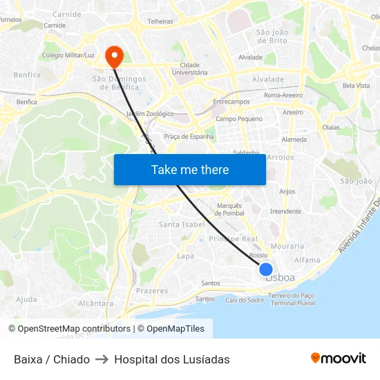 Baixa / Chiado to Hospital dos Lusíadas map