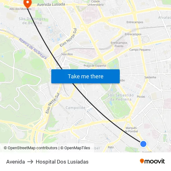 Avenida to Hospital Dos Lusíadas map