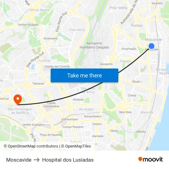 Moscavide to Hospital dos Lusíadas map