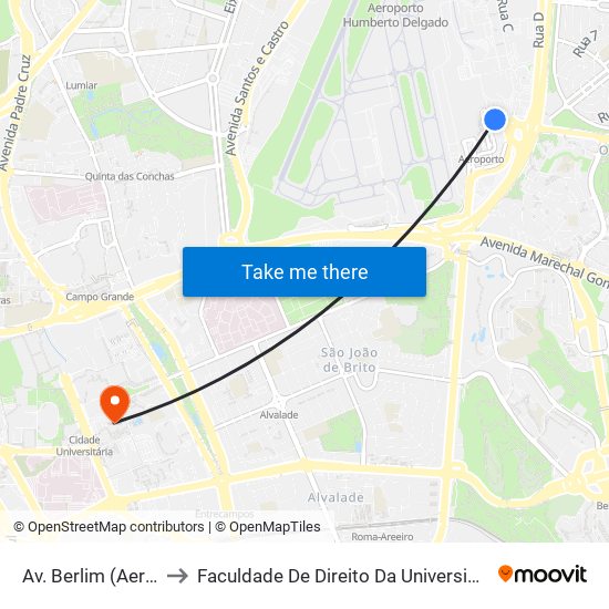 Av. Berlim (Aeroporto) to Faculdade De Direito Da Universidade De Lisboa map