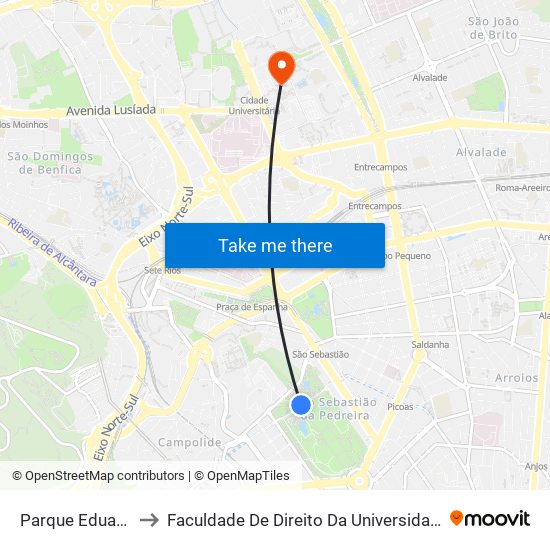 Parque Eduardo VII to Faculdade De Direito Da Universidade De Lisboa map