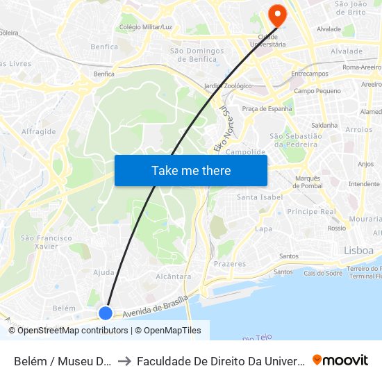 Belém / Museu Dos Coches to Faculdade De Direito Da Universidade De Lisboa map