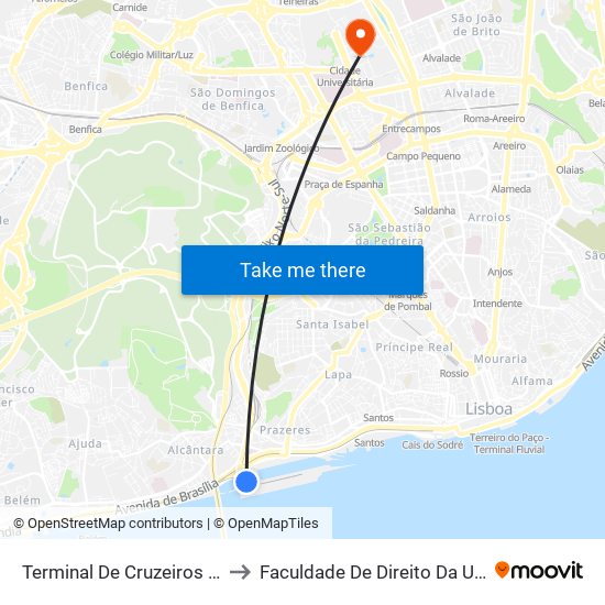 Terminal De Cruzeiros (Alcântara) / Docas to Faculdade De Direito Da Universidade De Lisboa map