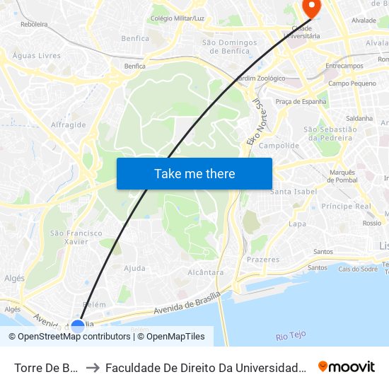 Torre De Belém to Faculdade De Direito Da Universidade De Lisboa map