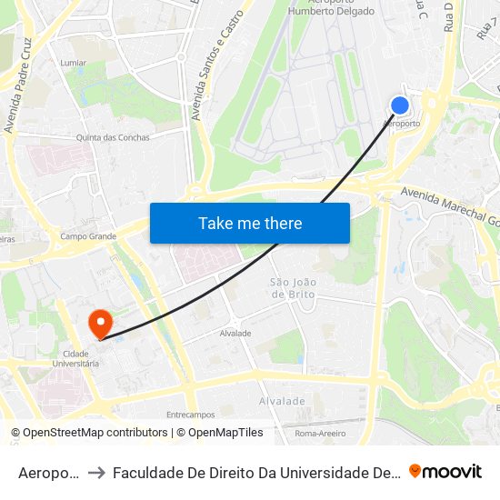 Aeroporto to Faculdade De Direito Da Universidade De Lisboa map