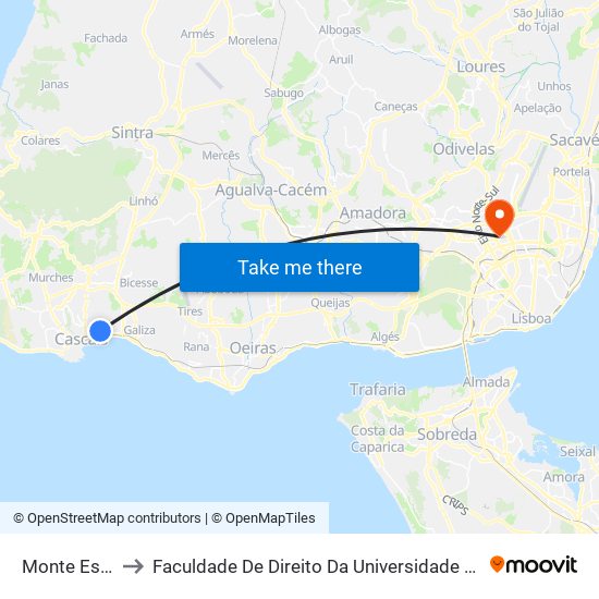 Monte Estoril to Faculdade De Direito Da Universidade De Lisboa map