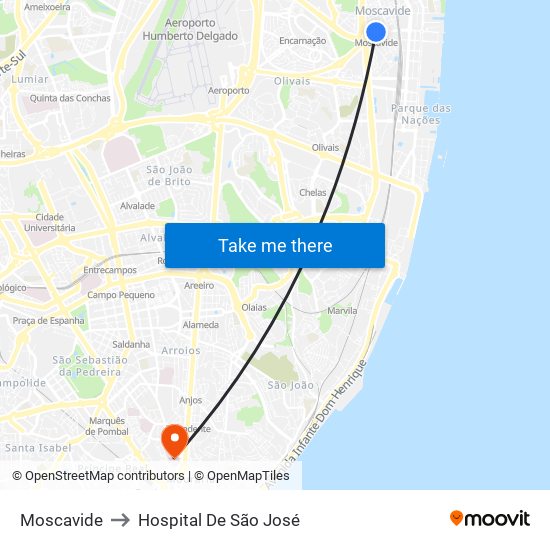 Moscavide to Hospital De São José map