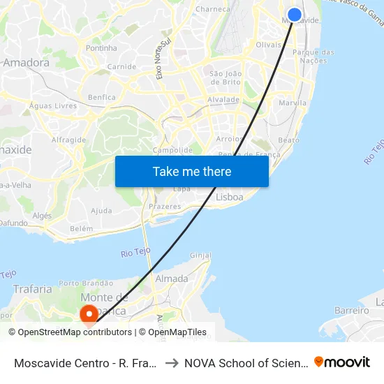 Moscavide Centro - R. Francisco Marques Beato to NOVA School of Science and Technology map
