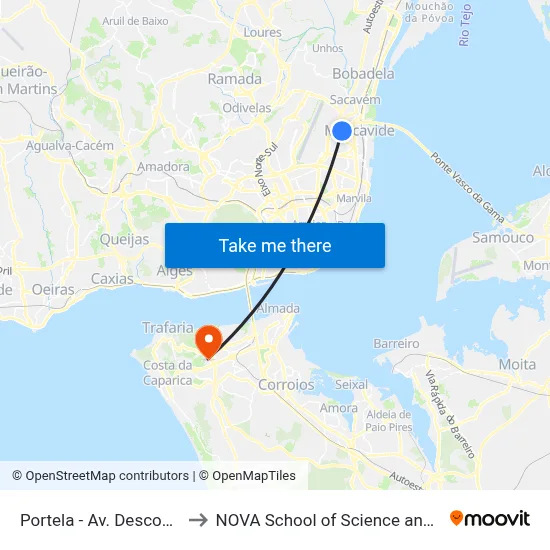 Portela - Av. Descobrimentos to NOVA School of Science and Technology map