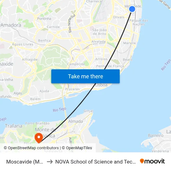 Moscavide (Metro) to NOVA School of Science and Technology map