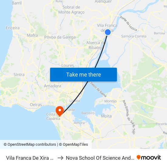 Vila Franca De Xira (Estação) to Nova School Of Science And Technology map
