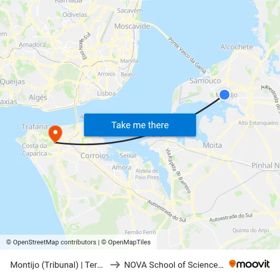 Montijo (Tribunal) | Terminal Provisório to NOVA School of Science and Technology map