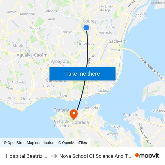Hospital Beatriz Ângelo to Nova School Of Science And Technology map