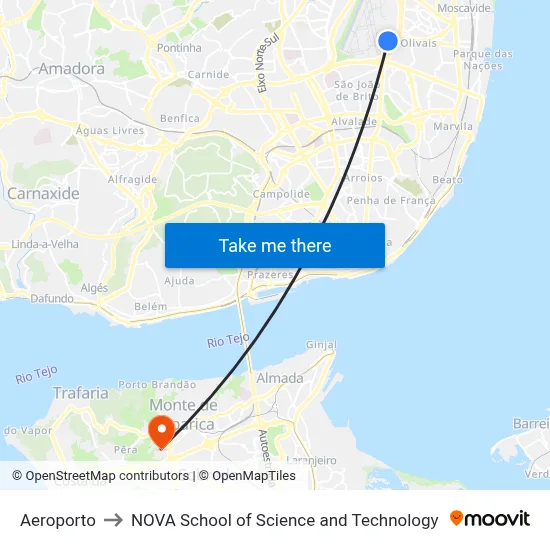 Aeroporto to NOVA School of Science and Technology map