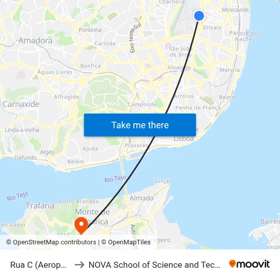 Rua C (Aeroporto) to NOVA School of Science and Technology map