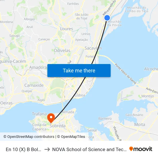 En 10 (X) B Bolonha to NOVA School of Science and Technology map