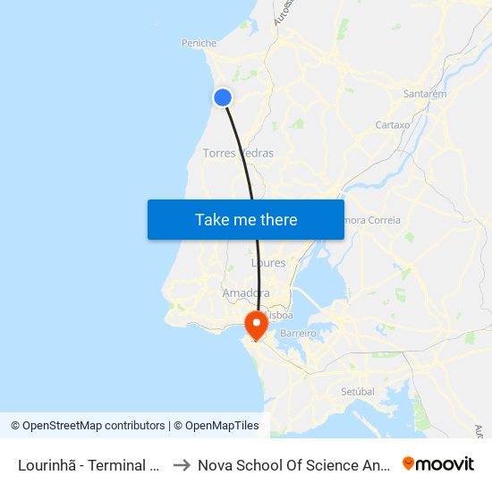 Lourinhã - Terminal Rodoviário to Nova School Of Science And Technology map