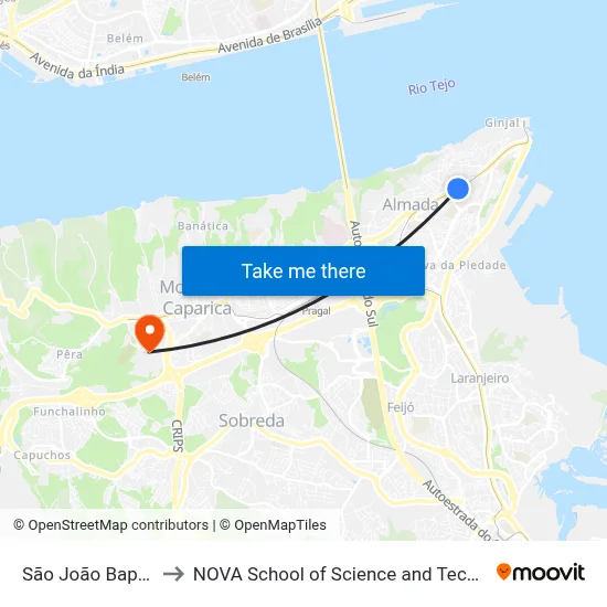 São João Baptista to NOVA School of Science and Technology map