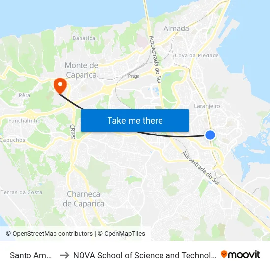 Santo Amaro to NOVA School of Science and Technology map