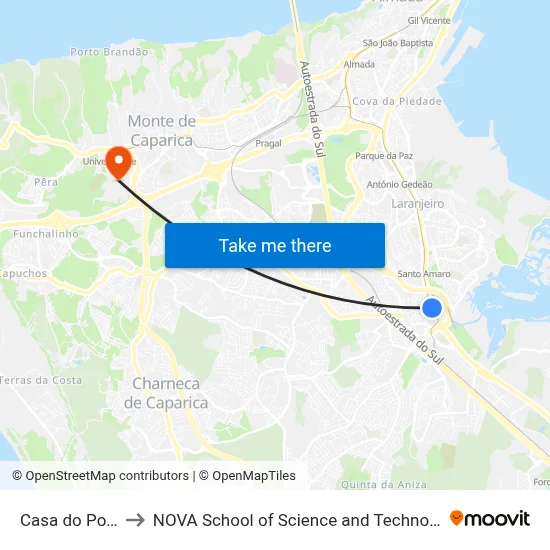 Casa do Povo to NOVA School of Science and Technology map