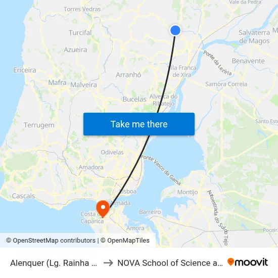Alenquer (Lg. Rainha Santa Isabel) to NOVA School of Science and Technology map