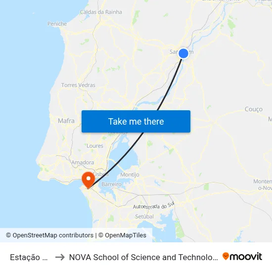 Estação Cp to NOVA School of Science and Technology map