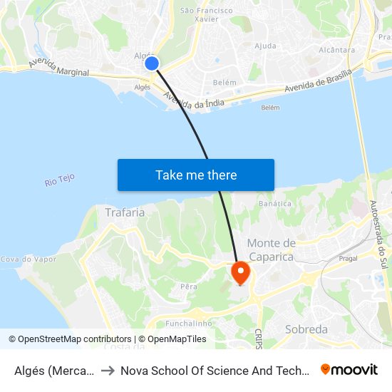Algés (Mercado) to Nova School Of Science And Technology map
