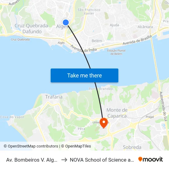 Av. Bombeiros V. Algés (Cinema) to NOVA School of Science and Technology map