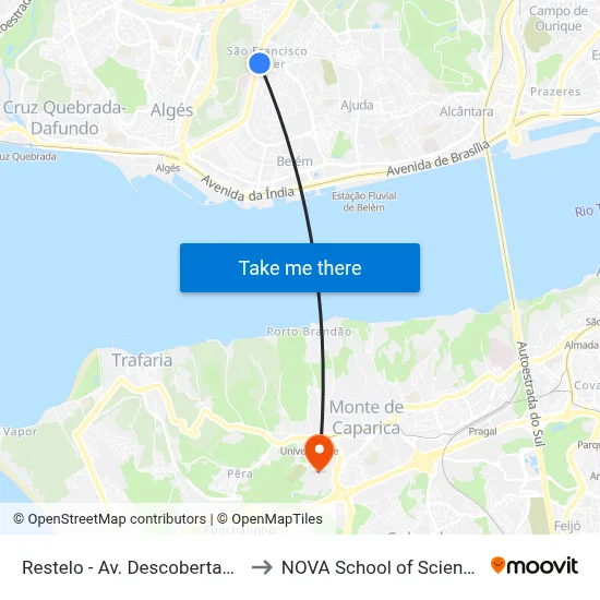 Restelo - Av. Descobertas (Hosp. S. F. Xavier) to NOVA School of Science and Technology map