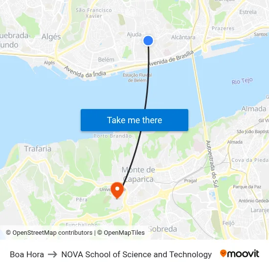 Boa Hora to NOVA School of Science and Technology map