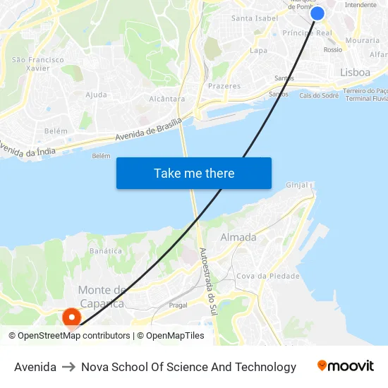 Avenida to Nova School Of Science And Technology map