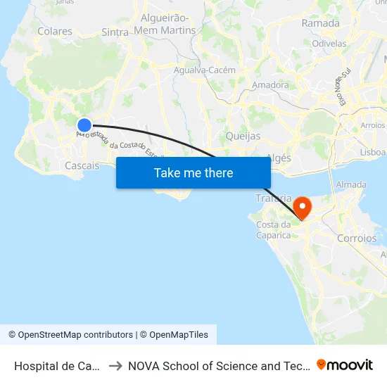 Hospital de Cascais to NOVA School of Science and Technology map