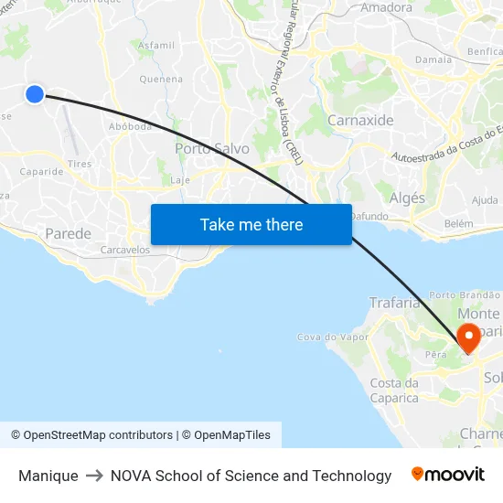 Manique to NOVA School of Science and Technology map