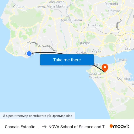 Cascais Estação - Largo to NOVA School of Science and Technology map